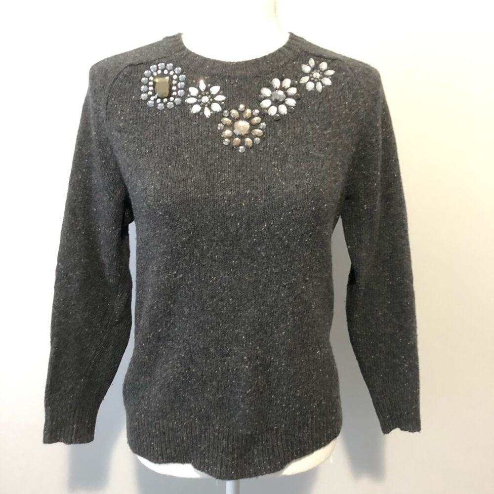 J. Crew Gray embellished wool sweater size small crew neck